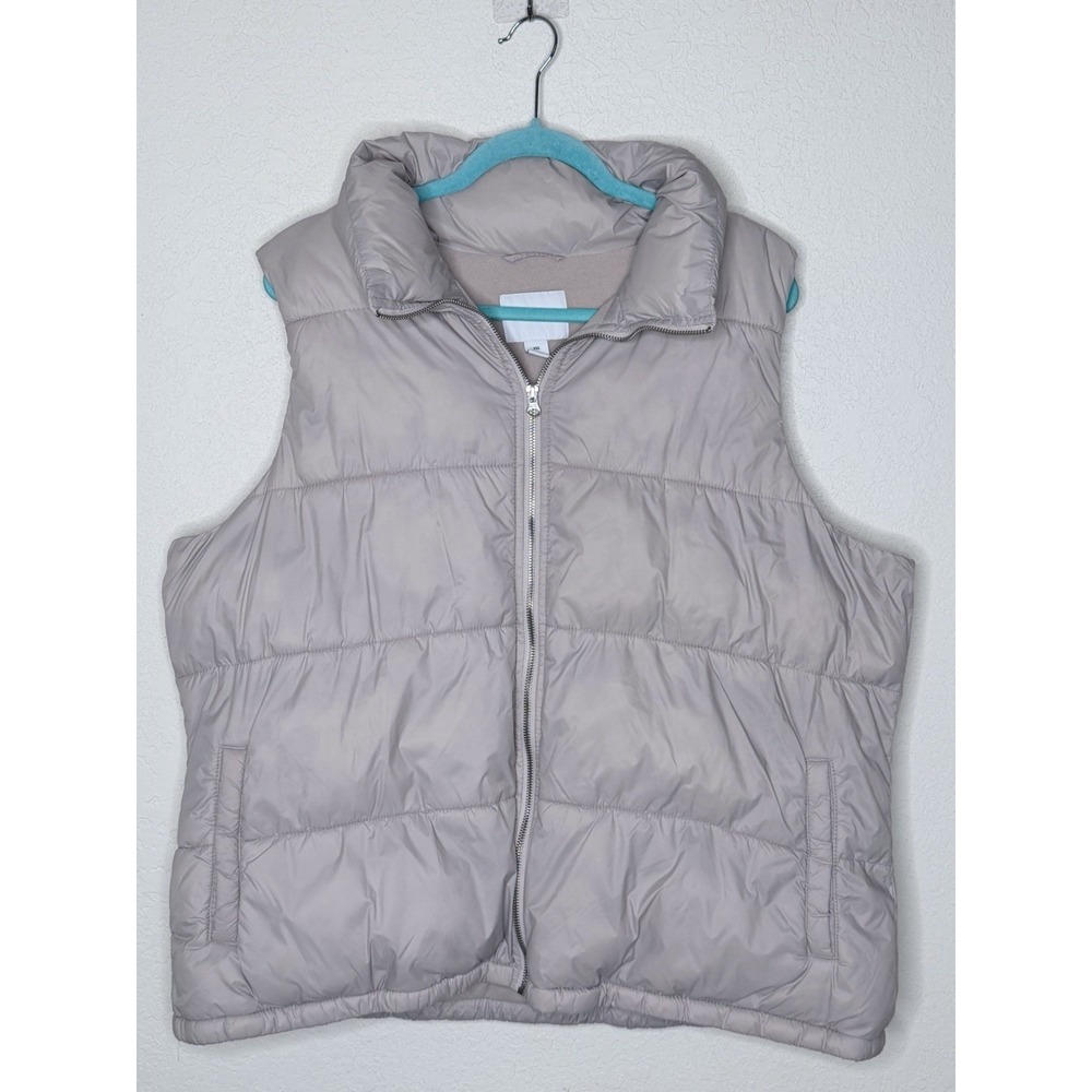 Old Navy Puffer Vest Womens 2XL Beige Zip Pockets Outdoor Lightweight XXL